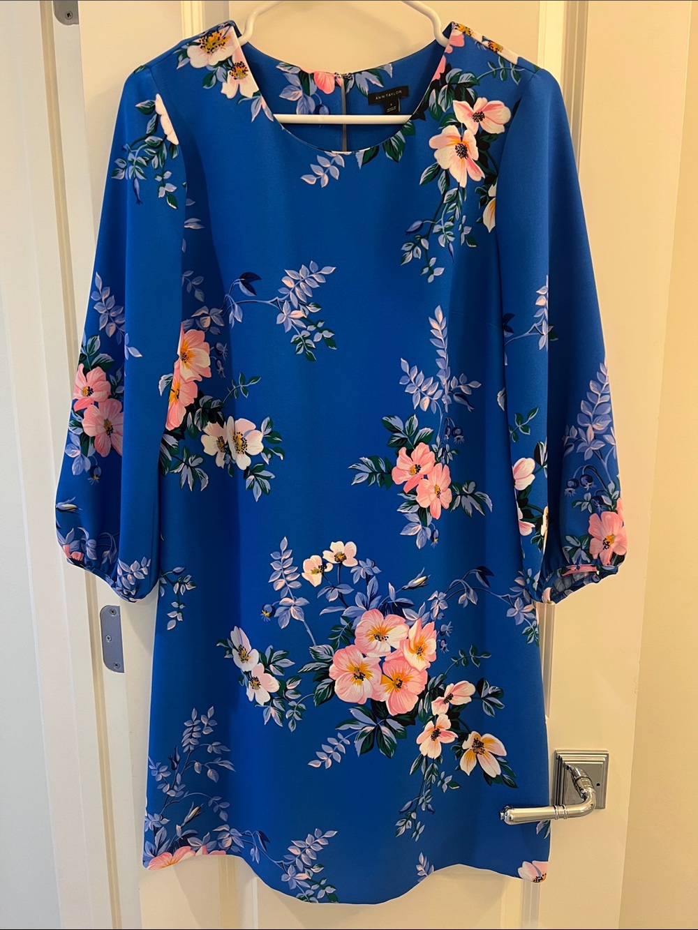 Ann Taylor Bright Blue Floral Shift Dress